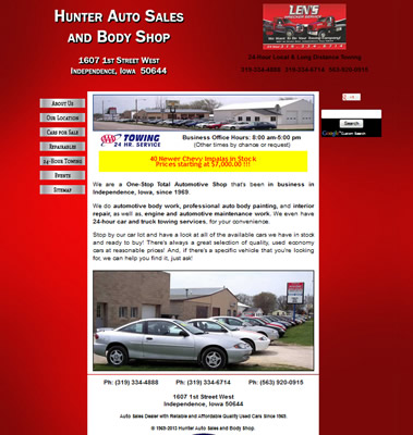 Hunter Auto Sales and Body Shop sells quality used Chevy Cavaliers in Independence, Iowa. Also, available are Chevrolet Car Parts new or used.  Len's Towing and 24 hour Wrecker Services are available in IA.