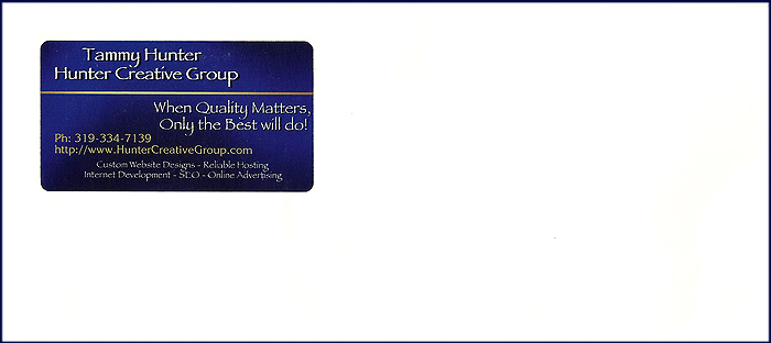 Business Card Marketing Envelopes have Window Pocket in Return Address Area of Envelope for Business Cards